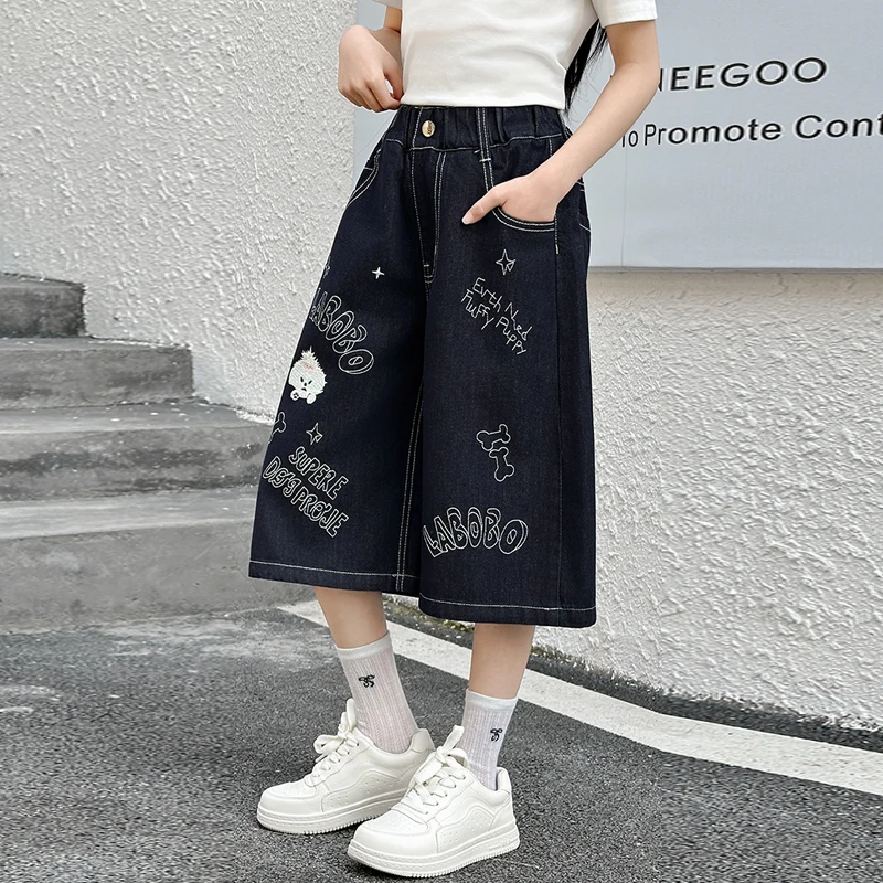 

2026 Children's Summer Jeans Pure Color Embroidered Back Waist Boys' Denim Shorts Girls' Spring and Autumn Pants