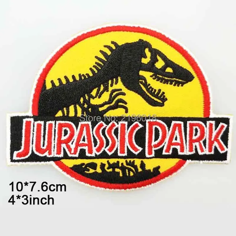 Toppa Ricamata Jurassic Park Con Gancio - Dinosauro T-Rex Logo Verde