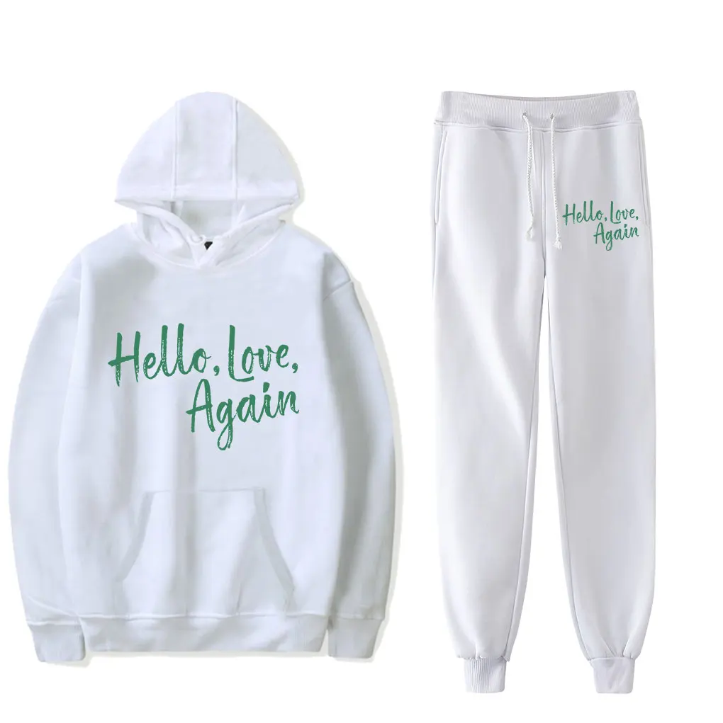 Hello  Love Again hooded  Romantic love movie Hooded Two Piece Set novelty Sweatshirt  Men/ Women's Set  pullover