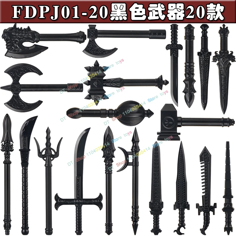 Medieval Militar Knight Building Blocks, Espada Martelo, Machado, Halberds, Facas, Acessórios, Armas, Figuras de Ação, Brinquedos, FDPJ01-20, 5Pcs