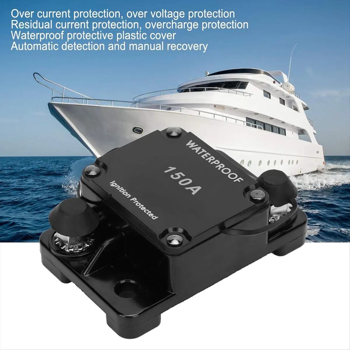 【~ New Y24A】HT-608 Circuit Breaker Waterproof Automatic Switch Auto Reset Holder Inverter Overload DC12-24V 60A