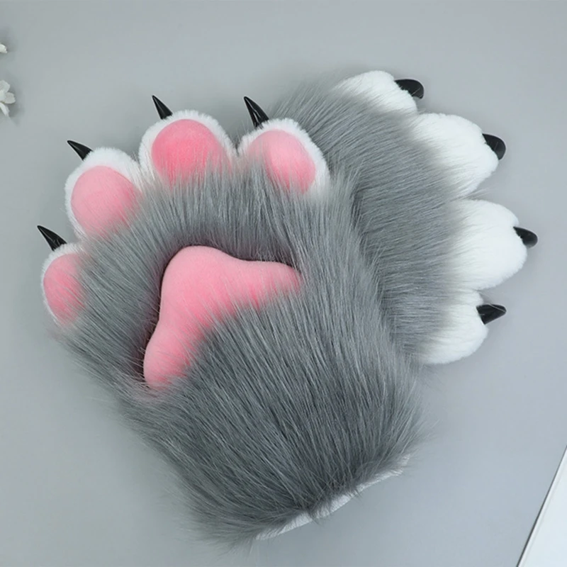 2 Pieces Cartoon Plush Nails Claws Gloves Anime Cosplay Mittens Furry Cosplay Props Halloween Costume Paw Gloves