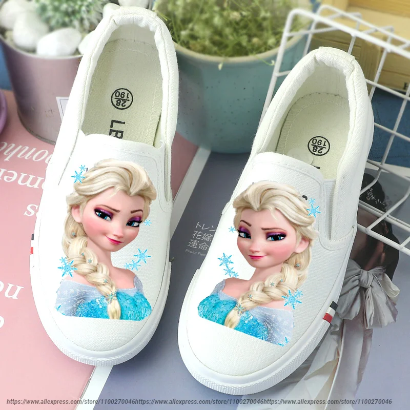 Disney Children\'s Canvas Shoes Girls Spring And Summer Cartoon Princess Sports Shoes Sneakers low-cut Frozen Shoes Size 25-36