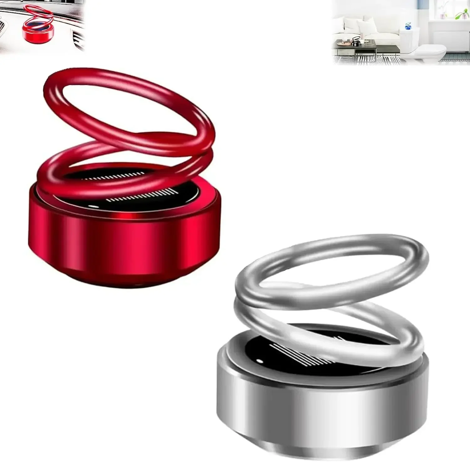 1PCS Portable Kinetic  Car Air Freshener Solar Powered Double Ring Rotating Air Cleaner Perfume Fragrance Diffuser