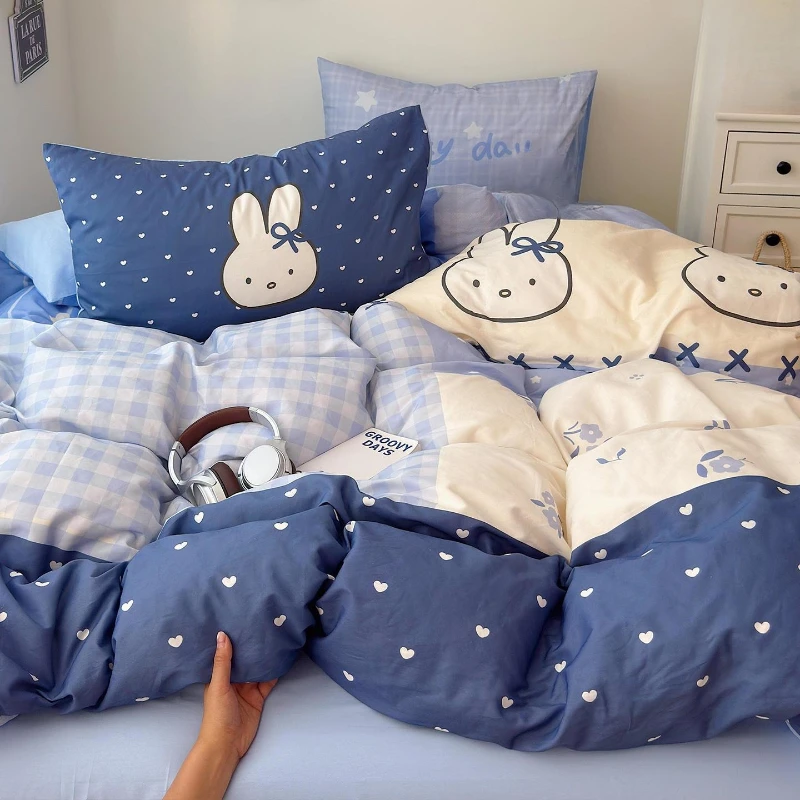 Cartoon Kawaii Miffy Pillow Case Quilt Sheet Four-piece Suit Soft Practical Printing Let in Air Comfortable Fashion Good Looks