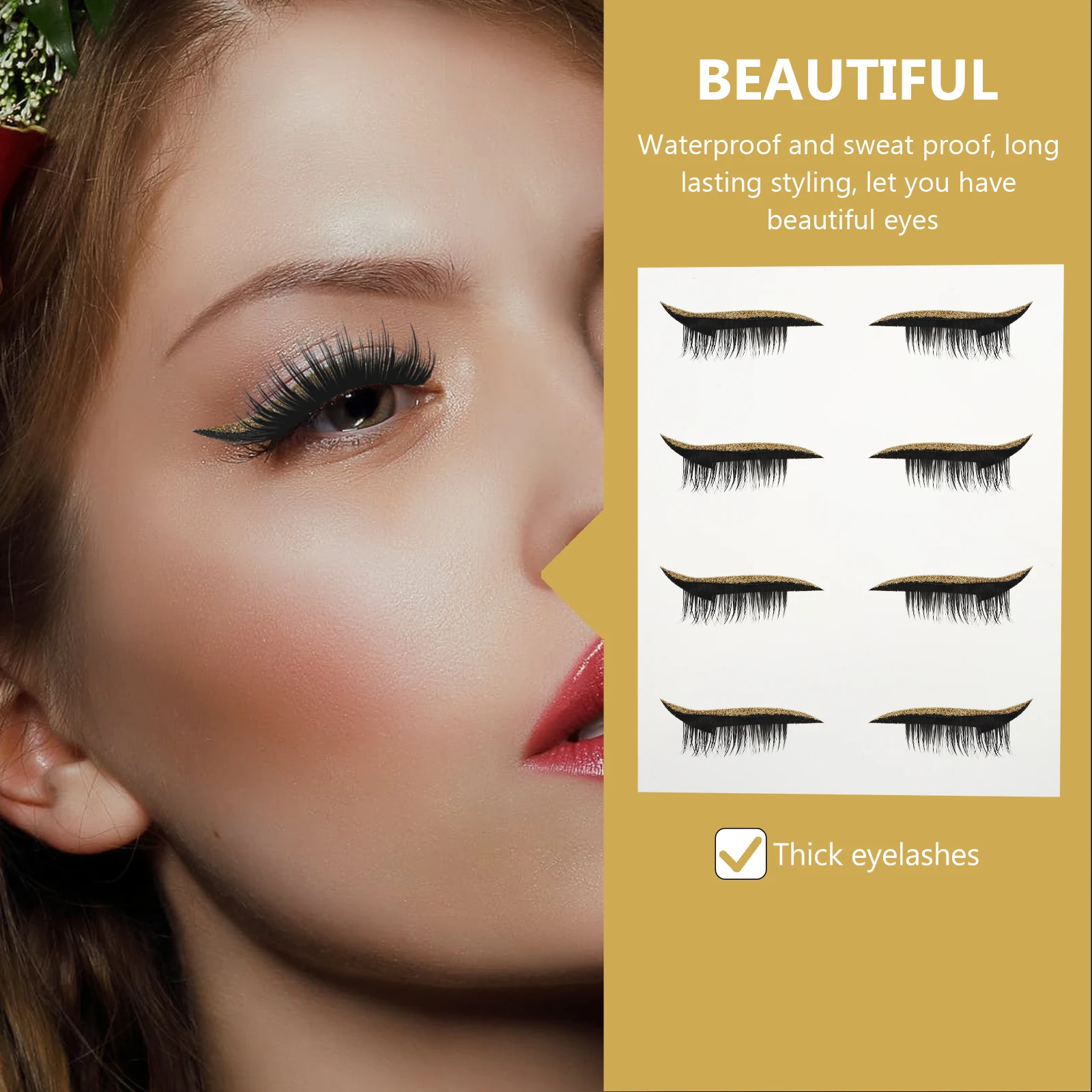 

4 Pairs Fake Eyelashes on Eyeliner Tape Makeup Stickers with Shadow Plastic Stencil Man