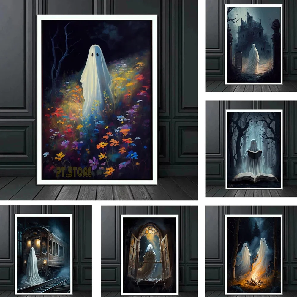 Gothic Wall Art Horror Haunted House Vintage Halloween Evil Spirits HD Canvas Poster Prints Home Bedroom Living Room Decoration