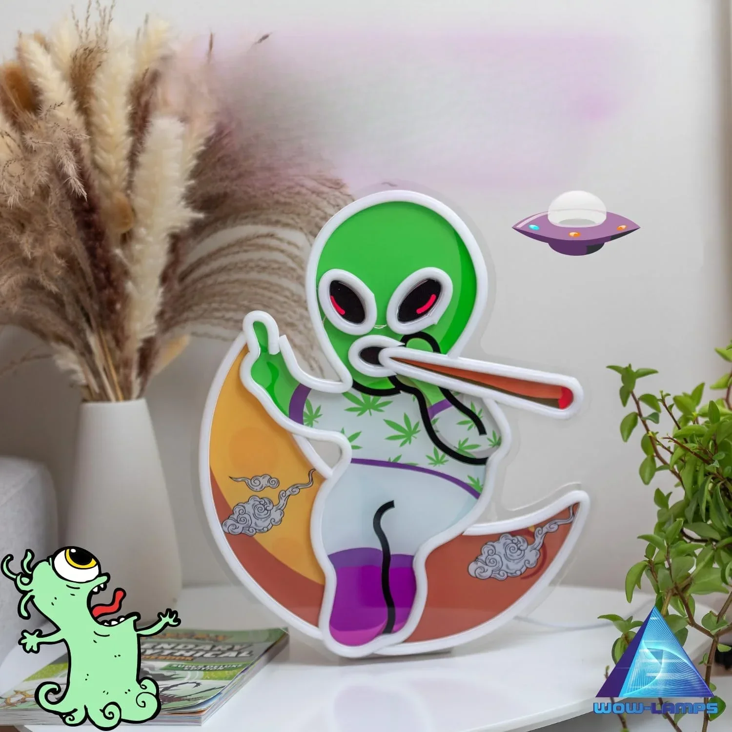 Alien Moon Neon Sign LED Wall Art USB Powered Acrylic Glow Lamp Space Theme Decor Home Bedroom Bar Party Aesthetic Hanging Light