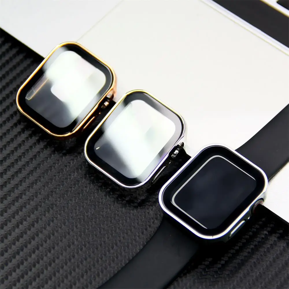 Glass+cover For Apple Watch case series 8 7 6 5 4 se 44mm 45mm 41mm 40mm PC Waterproof Screen Protector apple watch Accessories