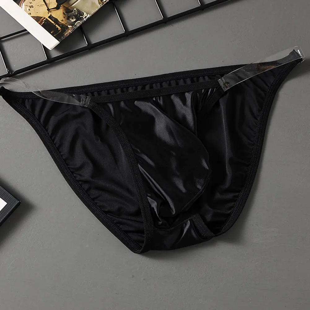 

Мужские бесшовные трусы из ледяного шелка с прозрачной талией, гладкое нижнее белье, нижнее белье с низкой посадкой, выпуклая сумка, трусы, однотонные мужские сексуальные трусики