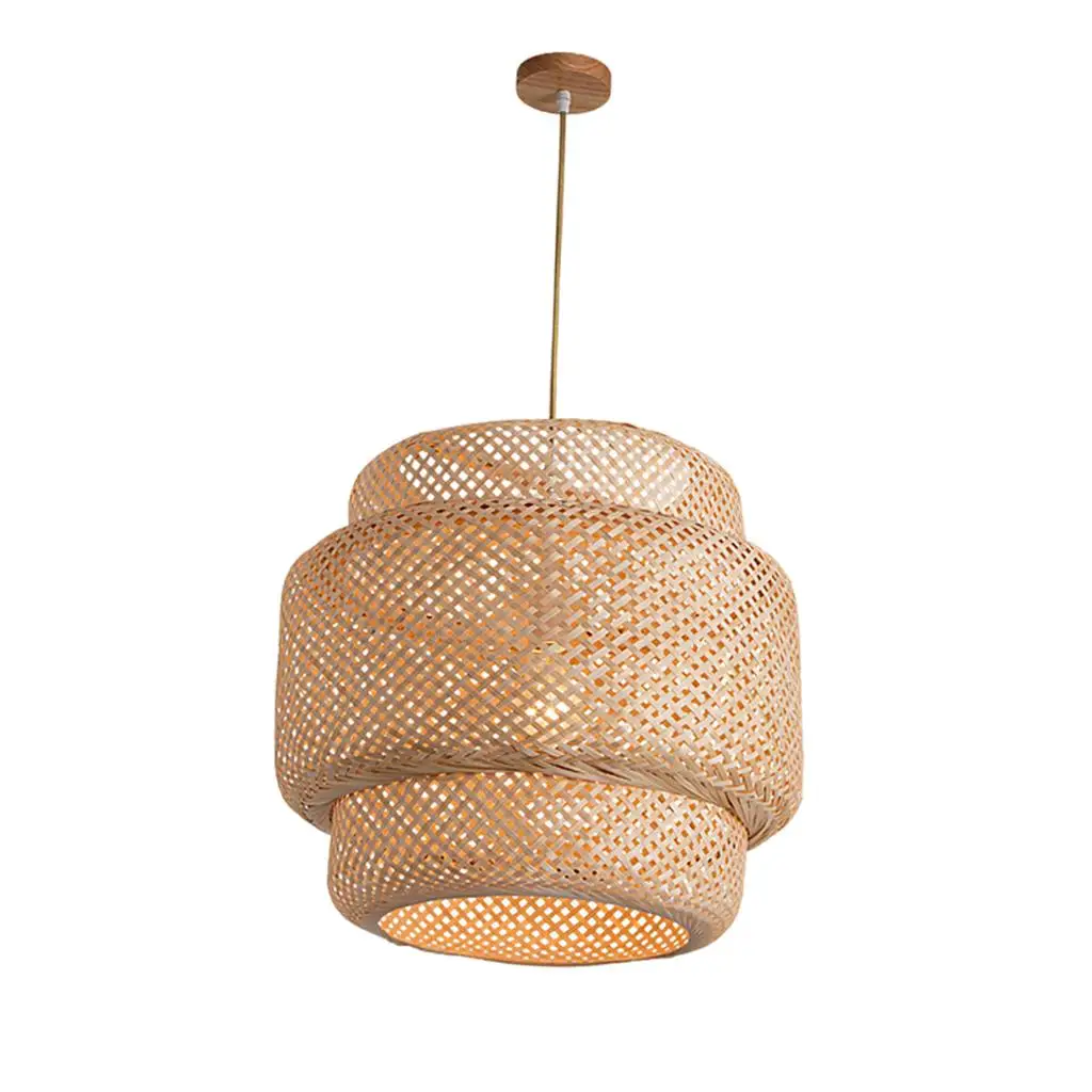 Natural Bamboo Pendant Light Shade Wicker Dome Hanging Lamp for Kitchen Island Dining Table Ceiling Fixture Rustic Japanese