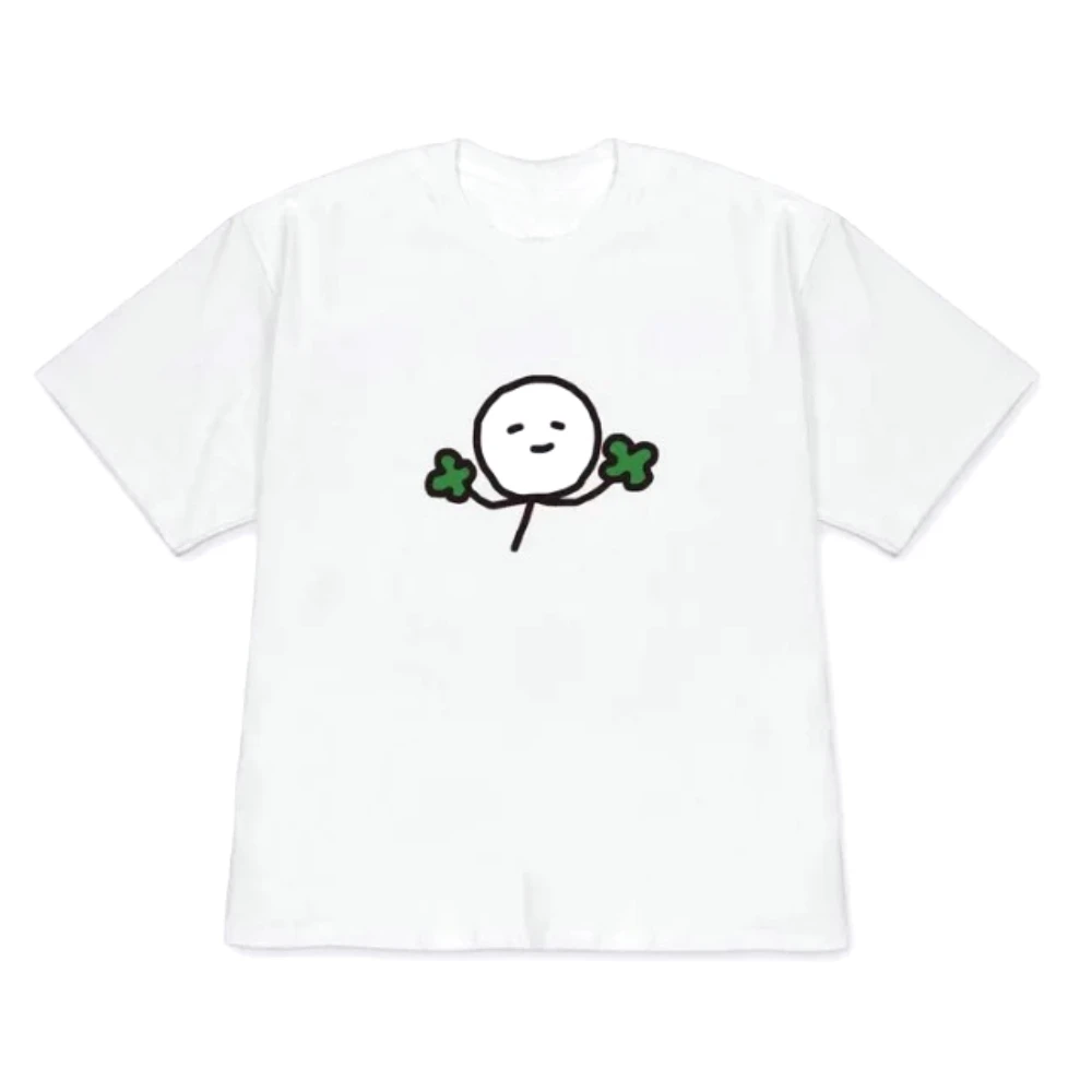 Cute Four Leaf Clover Line Figure Short-sleeved T-shirt Soft Casual Tee for Daily Wear Korean Style Versatile Minimalist Y2k Top