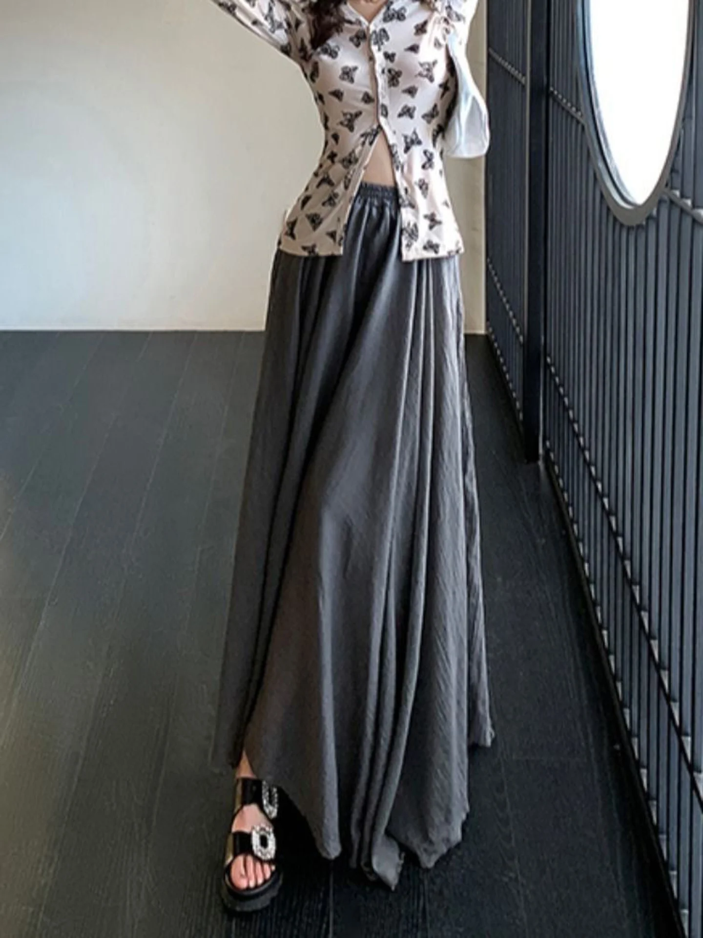 Korean Style High Waist Double Layer Cotton Linen Asymmetrical Skirt Women's Autumn New Ethnic Gentle Vintage Long Skirt