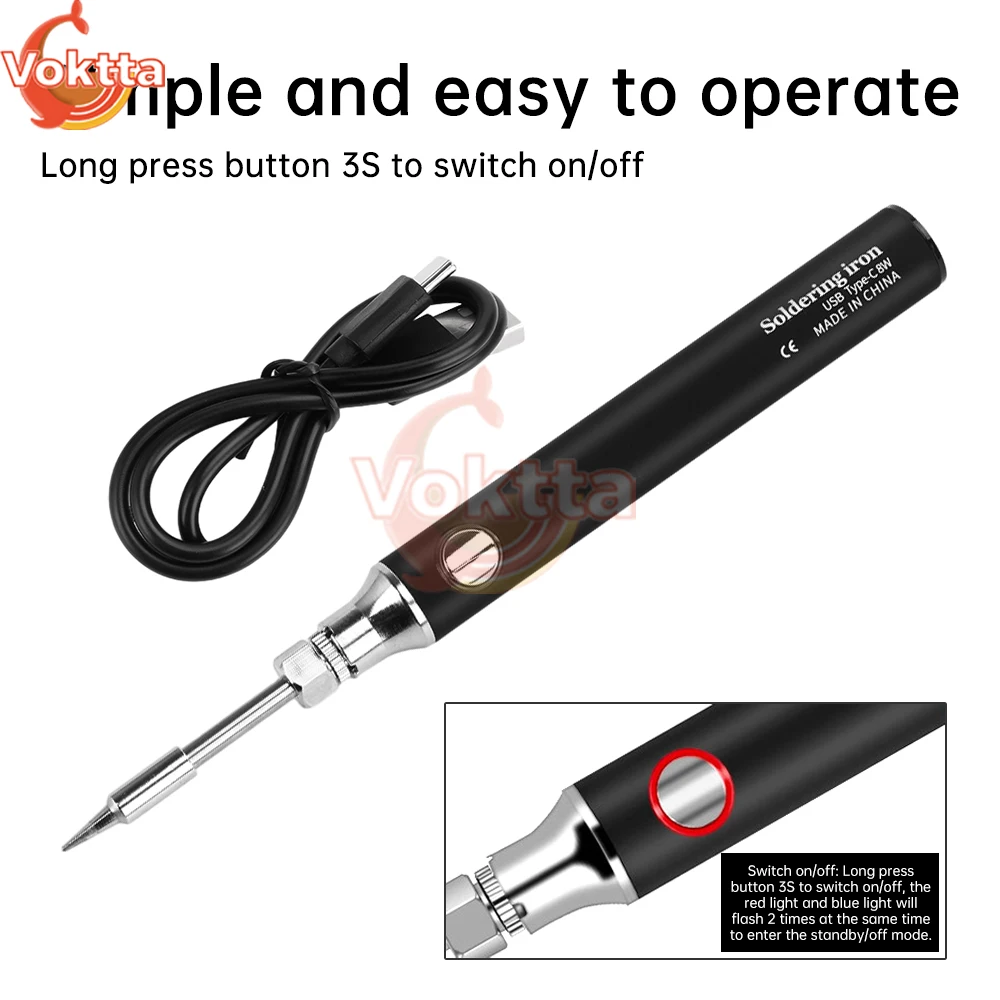 USB Soldering Iron 5V 8W Cordless Electric Soldering Iron Pen Type-C interface Lithium Battery Portable Repair Welding Tools