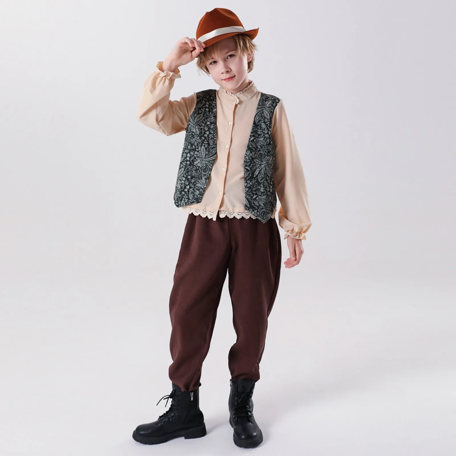 

Boys Cosplay Costumes Halloween Fashion Cute Tops And Pants Set Trend British Retro Style Stage Performance Clothes Set