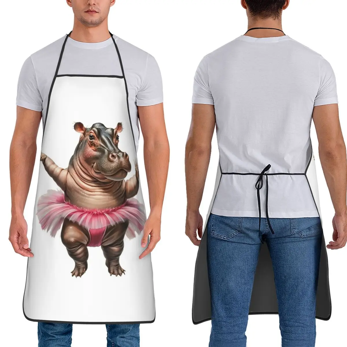 Hippo Hippopotamus With A Pink Tutu Dancing Ballet Aprons Chef Baking Tablier Bib Kitchen Cleaning Pinafore For Unisex Gardening
