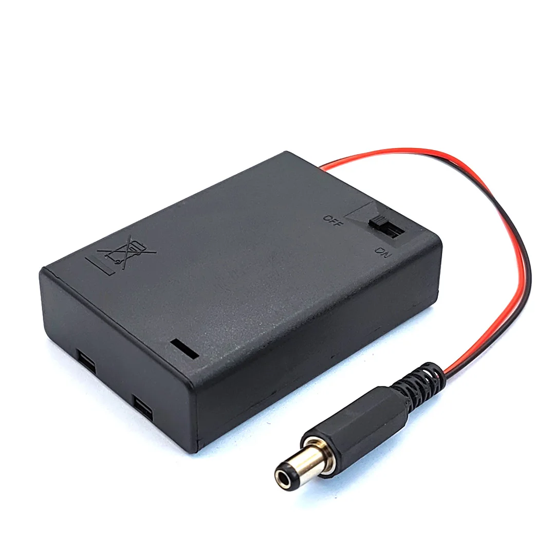 AA Battery Box With Cover And Switch DC 5.5 * 2.1mm Plug AA Battery Holder 2/3/4 Slots AA Battery Case Series Connection