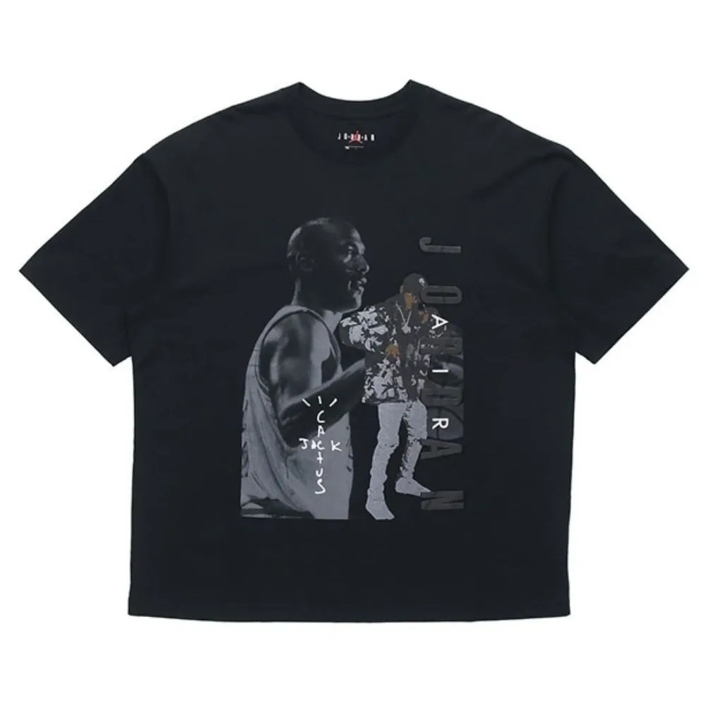 Men's Women's High End Print Tee Travis Scott X Jordan Casual Short Sleeve Crew Neck Cotton Tee Trendy Brand Unisex Tops