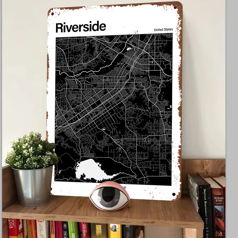 Riverside California USA City Map Metal Wall Art Modern Home Decor Minimalist Urban Poster