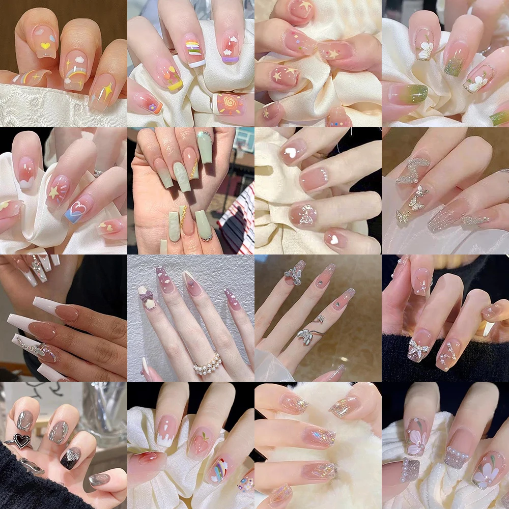 Press on Acrylic Nails High Quality Fake Nails Set with Glue Handmade Nail Extension French Tips Woman Short Nails Press Ons