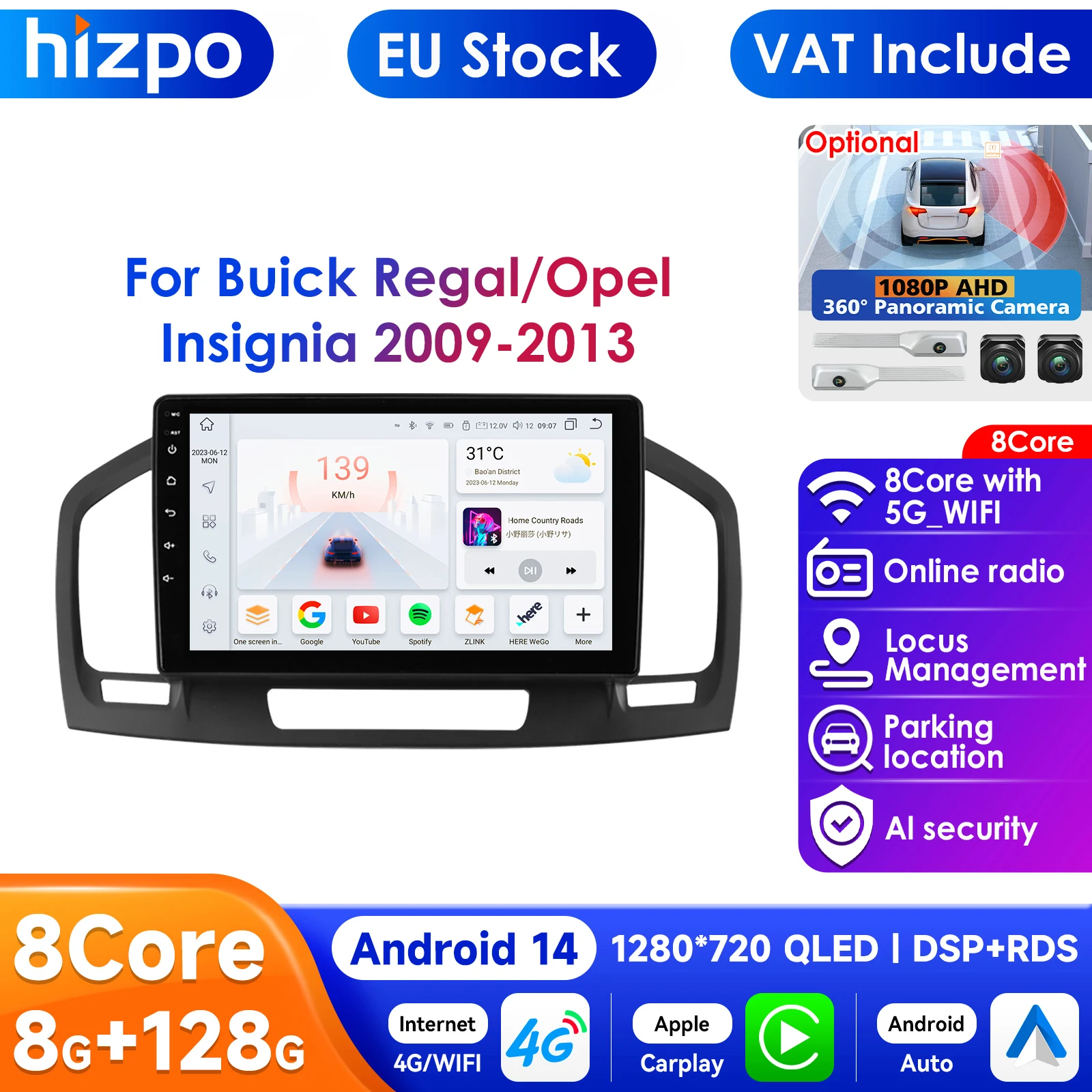 Radio con GPS para coche, reproductor Multimedia con Android, Carplay, 4G LTE, 9 pulgadas, 2Din, estéreo, DSP, para Buick Regal, Opel Insignia, 2009-2017