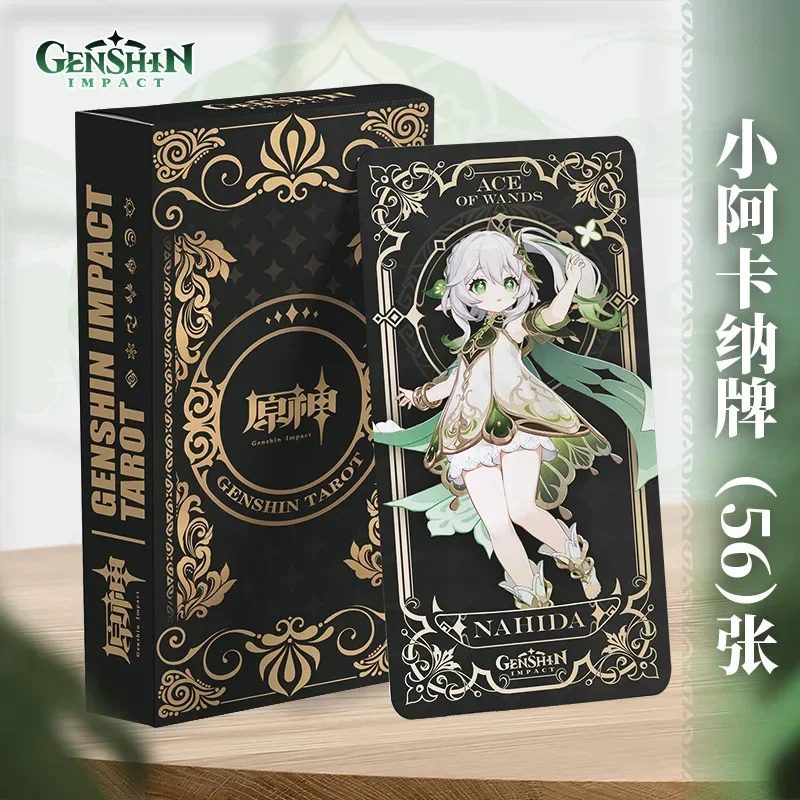 56Pcs/Box Game Genshin Impact Tarot Card Nahida Eula Thoma Layla Kaeya Playing Card Cosplay Props Anime 14X7CM Tarot Card