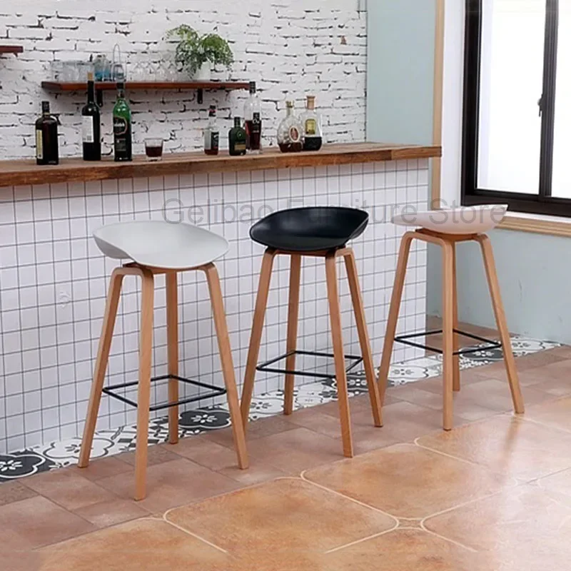 

Wooden Legs Barstools Comfortable Kitchen Minimalist Nordic Hairdressing Dining Chairs Restaurant Banqueta Modern Furniture