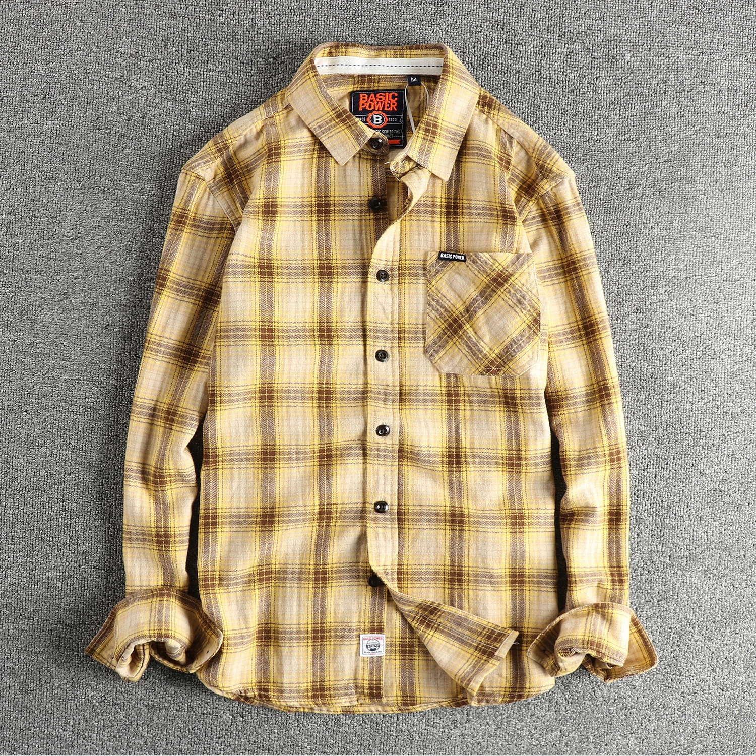 Autumn New American Retro Long-Sleeve Lapel Plaid Cargo Shirt Men's Fashion 100% Cotton Washed Old Brushed Fabric Pocket Blouses