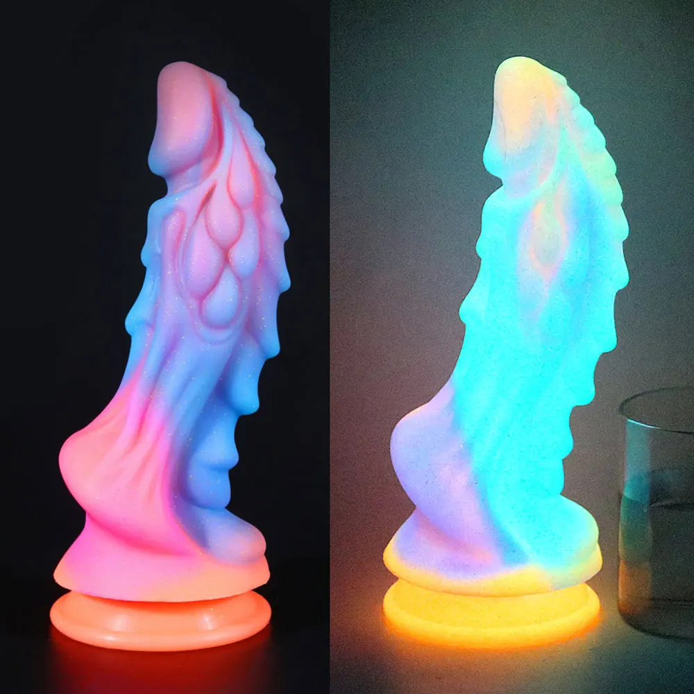 Nuovi vibratori luminosi colorati luminosi pene enorme punto G anale butt plug donne giocattoli a forma di drago mostro dildo con ventosa