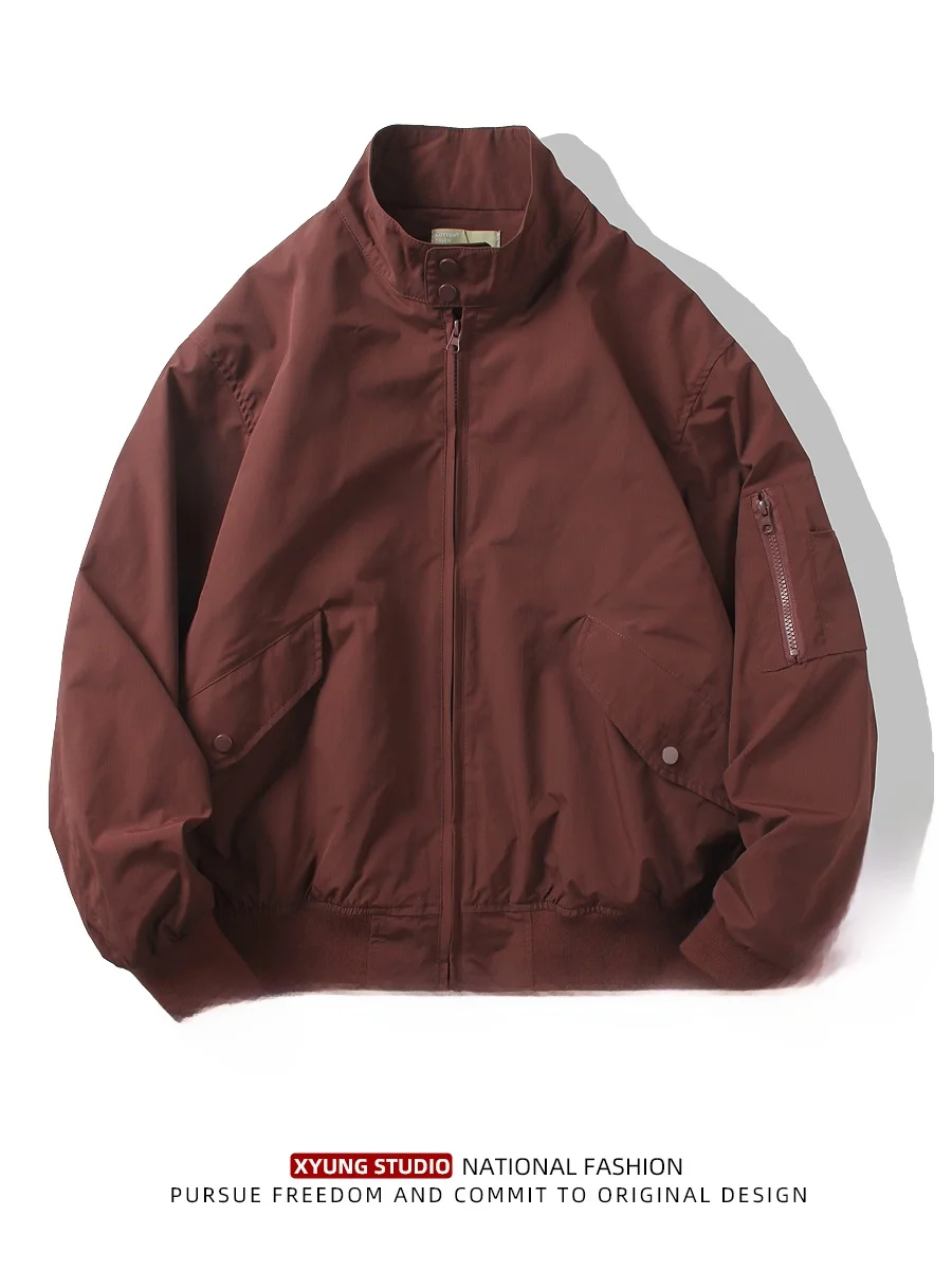 

American Style Pilot Jacket Men's Spring Autumn Thin Outerwear INS Trend Outdoor Casual Baseball Loose Style Polyester Fabric