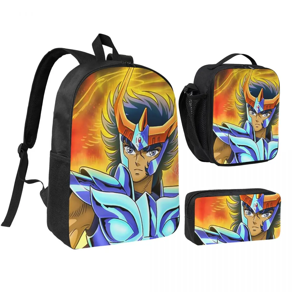 

Saint Seiya Knights Of The Zodiac Ikki Phoenix Backpack BookBag School Bag Computer Shoulder Bags 3ps Lunch Bag Pencil Case