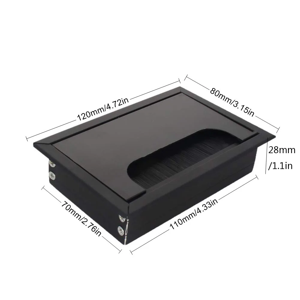 1PC Wire Hole Covers Cable Hole Cover 80X120mm Aluminum Desk Grommet Square Cable Outlet Insert for Wire Organizer with Brush