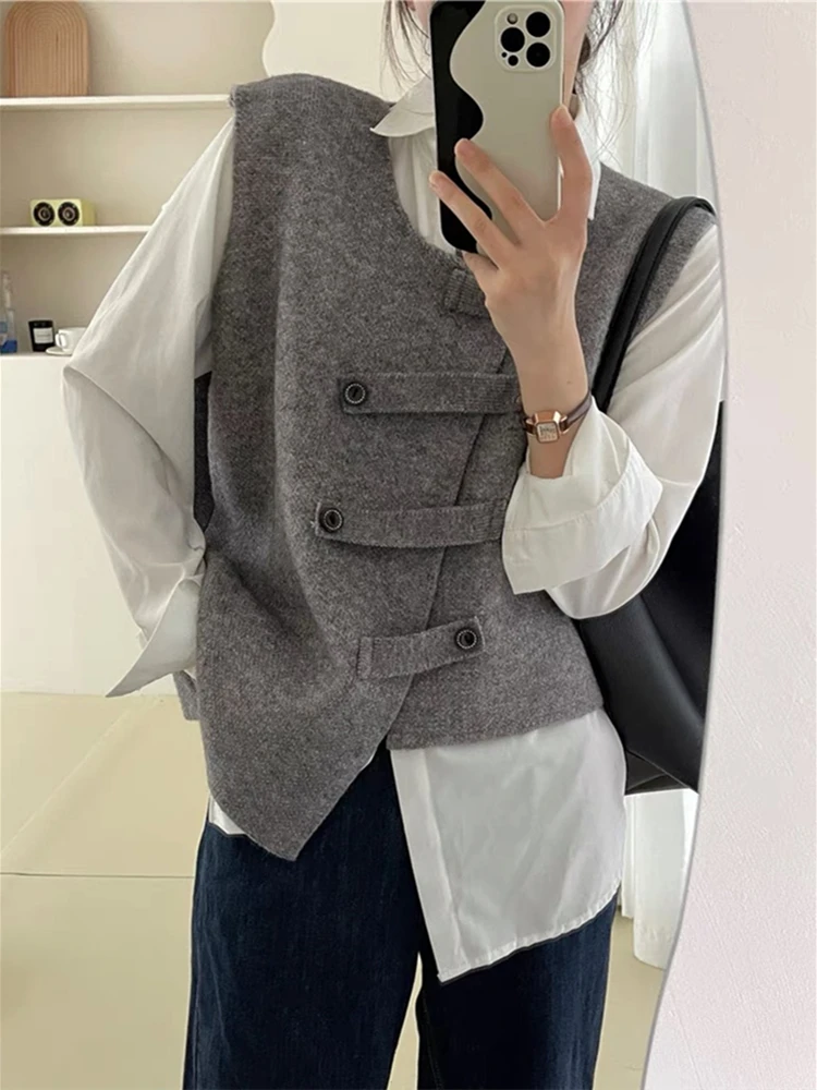 Colorfaith SWV3833JXQ New 2023 Chic Korean Fashion Elegant Irregular Waistcoat Knitted Vintage Women Autumn Winter Sweater Vests