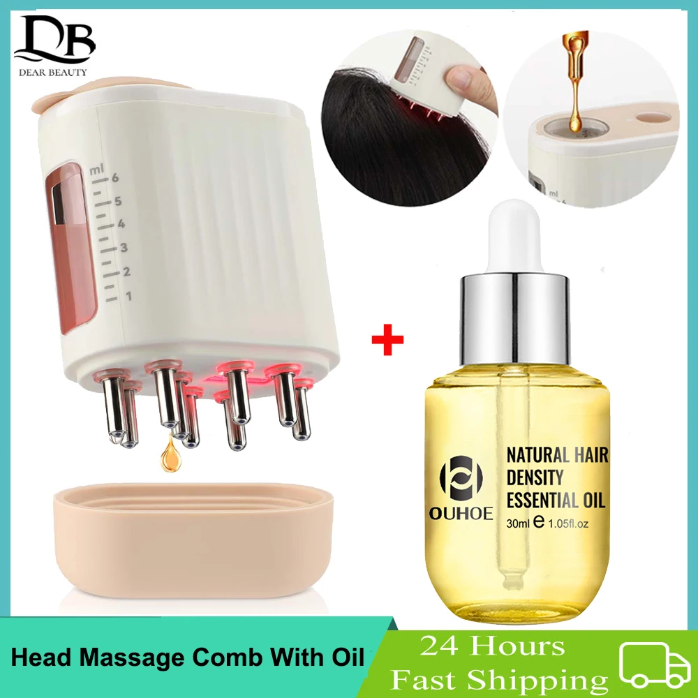 EMS Red Light Therapy Head Massage Comb Electric Vibration Scalp Massager Brush With 30ml Hair Growth Oil Mini Liquid Applicator