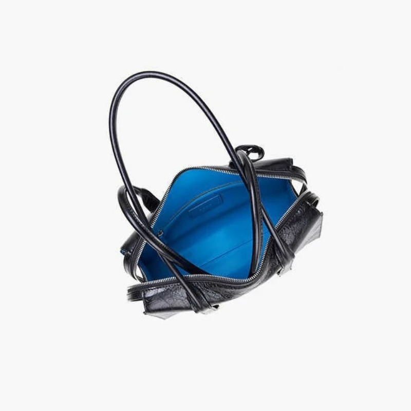 PECO Summer New Medium Size Carry-on Bag Women's Long Handle Oil-Waxed Cowhide Shoulder Bag Retro Commuter Bowling Bag