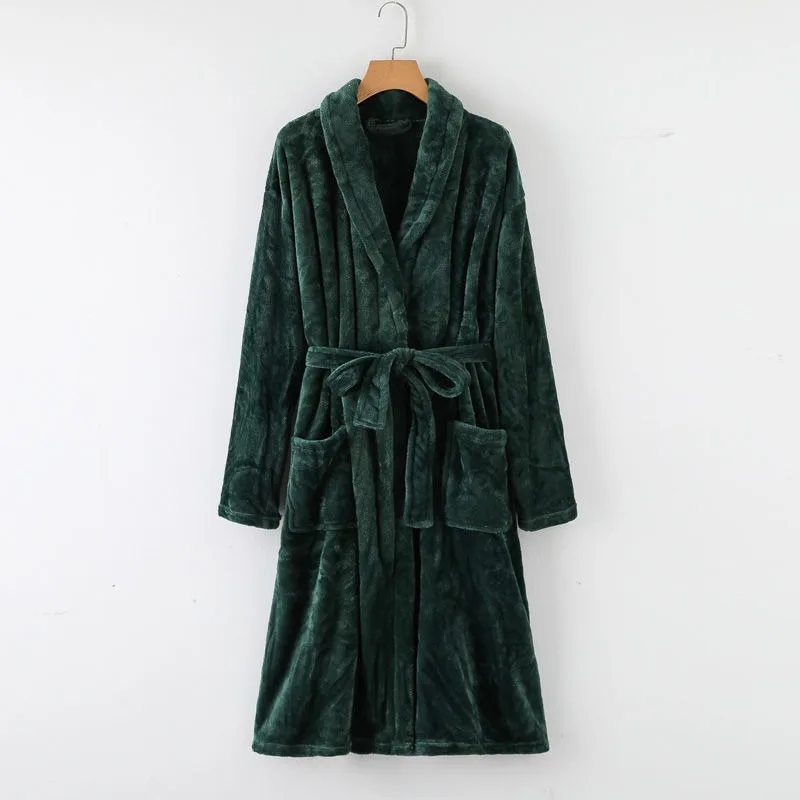 2023 Autumn and Winter New Ladies Robe Coral Fleece Warm Loungewear Loose Comfortable Bathrobe Extended Coat Relaxation Outwear