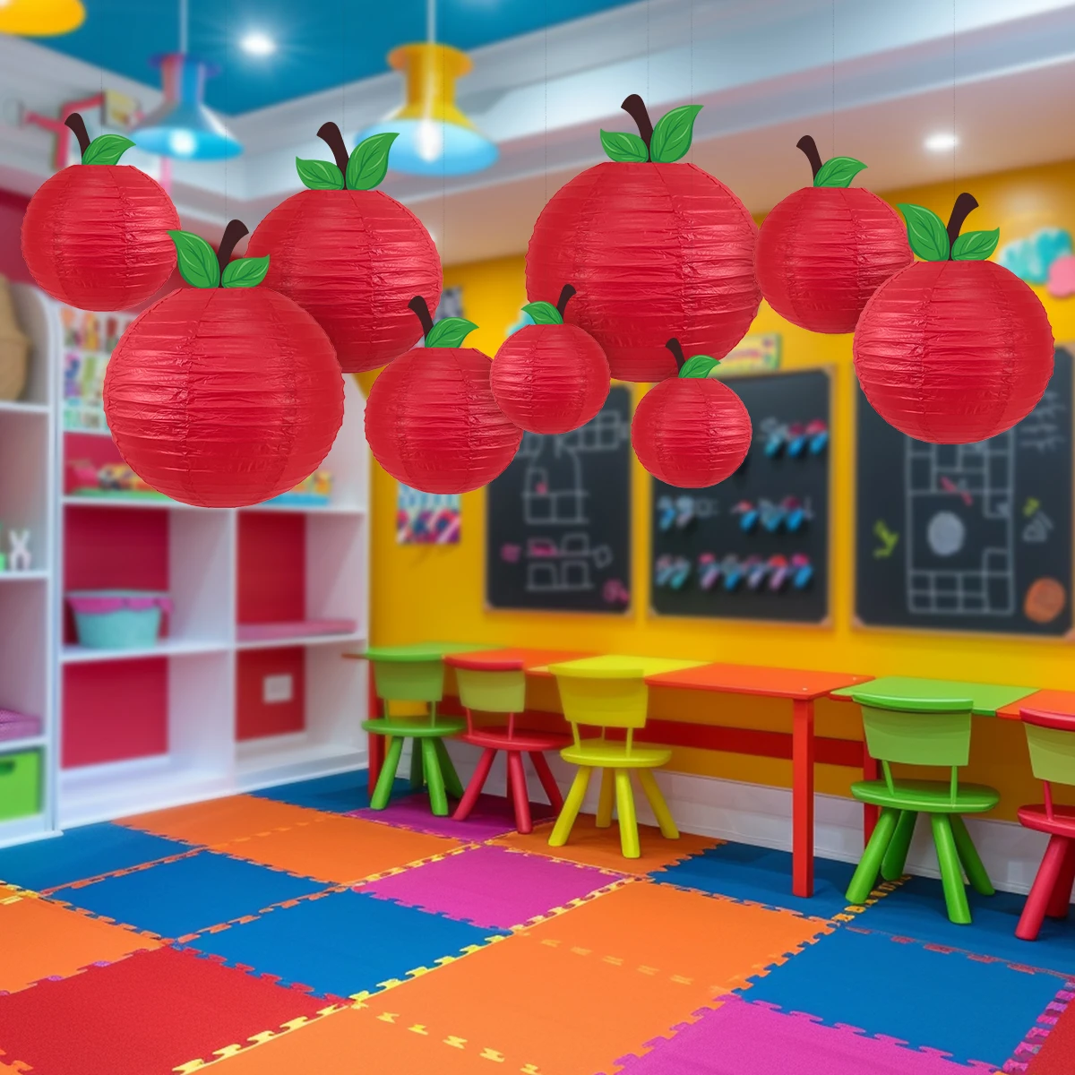 4 Stück/Set 3D rote Apfel-Papierlaternen, Schulanfang-Thema, hängende Ornamente, Hintergrund für Kinder, Schulparty-Dekoration – Detail 2