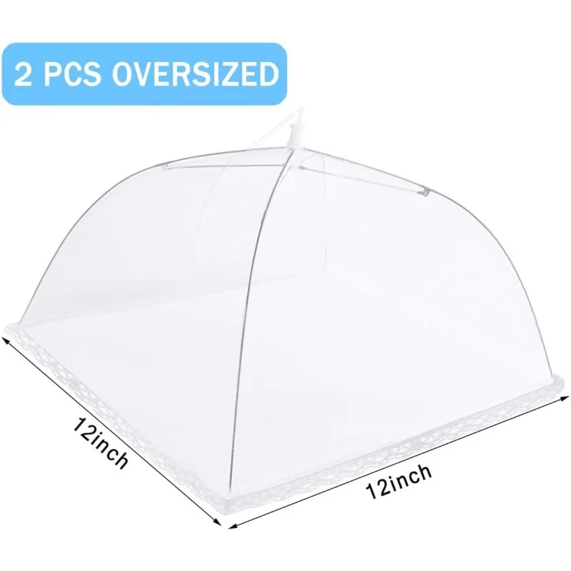 2Pcs  Pop Up Mesh Food Cover Collapsible Food Tent Umbrella Fly Bug Mosquito Net Dish Protector for Outdoor Picnic BBQ