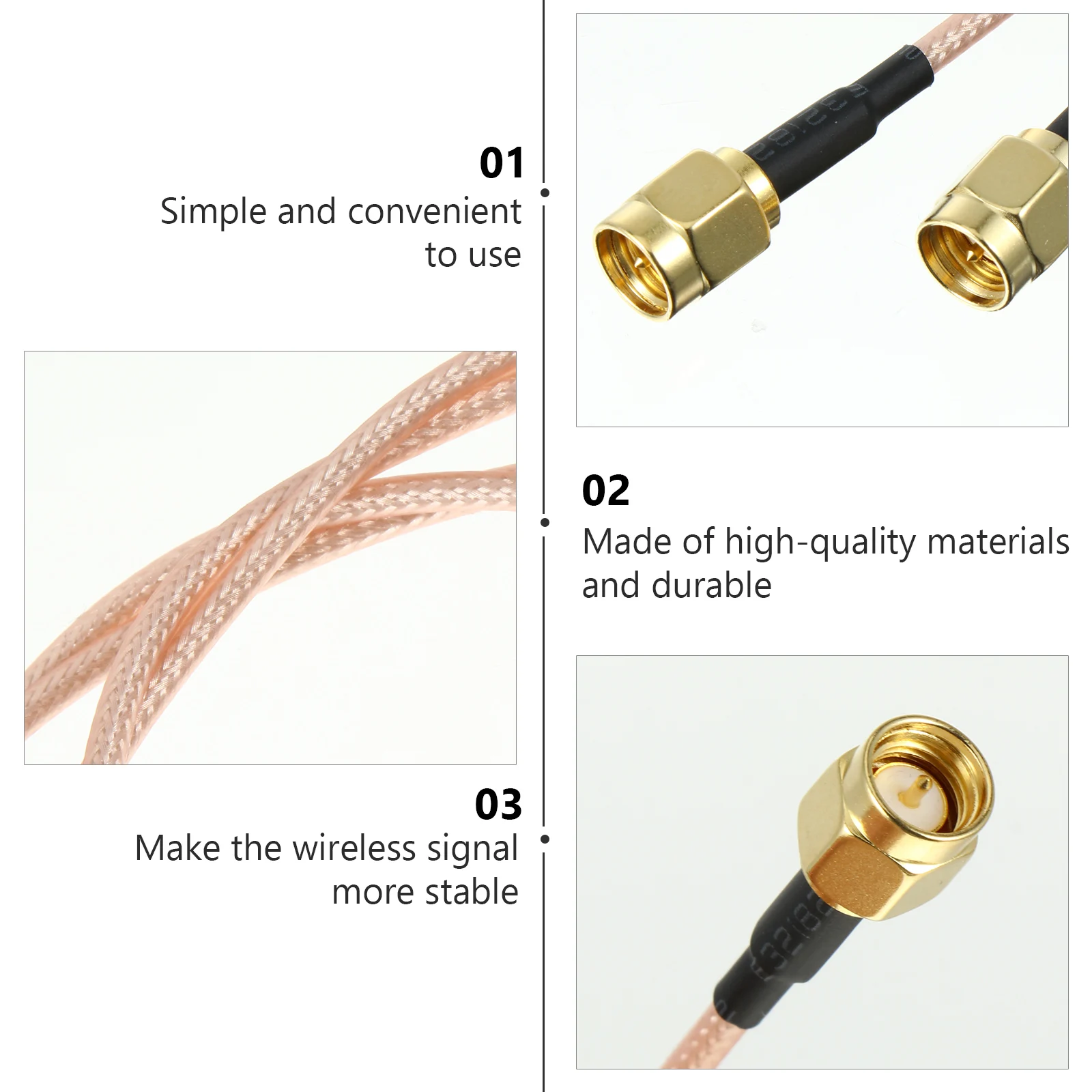 

2 Pcs Indoor SMA Adapter Cable Coax High Performance Golden Copper Antenna