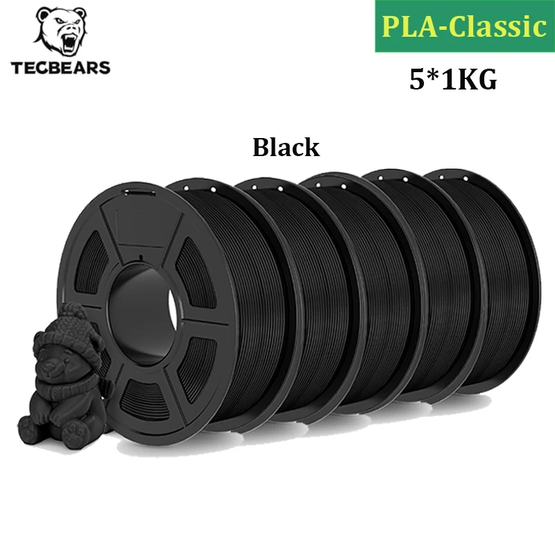 TECBEARS Hochgeschwindigkeits-Matt-PLA 3D-Drucker-Filament 5KG/5 Rollen PLA Classic Filament-Set Hohe Zähigkeit für 3D-Filament-Lager