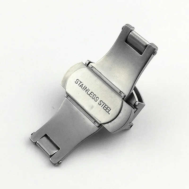 Edelstahl-Uhrenschnalle mit Schmetterlingsfalte, polnisches, mattes Band, Verschluss 10, 12, 14, 16, 18, 20, 22 mm, Silber, Schwarz, Roségold, Uhrenknöpfe