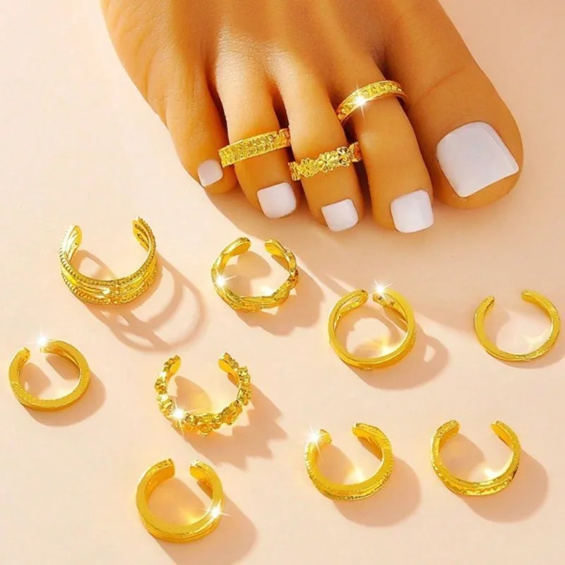 LENNIK New Trendy and Fashionable Seaside Toe Ring Set, 12 Piece Retro Antique Silver Cross-border Foot Ring, Toe Ring, Ring