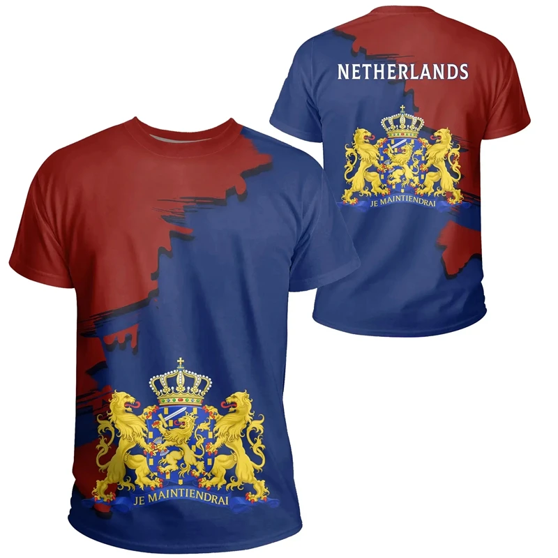 

Netherlands Flag National Emblem Print T-Shirt For Men Clothing Street Casual O-neck Oversized Tshirts Summer Short Sleeve Tops