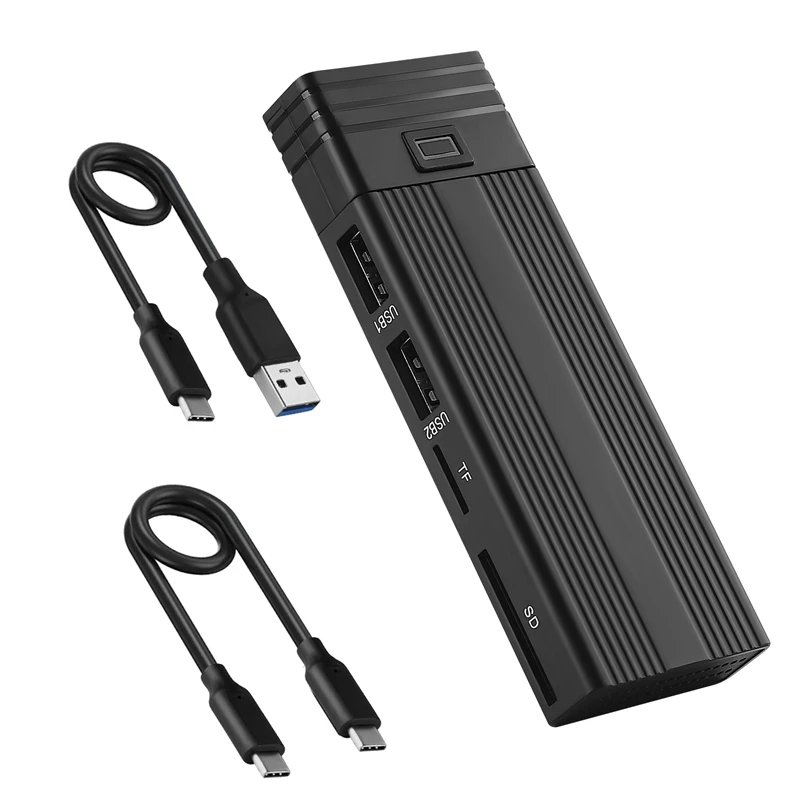 2 In 1 Type C To M.2 NGFF NVME To USB3.0 3.2 10G SSD Enclosure Solid State Drive Box+HUB