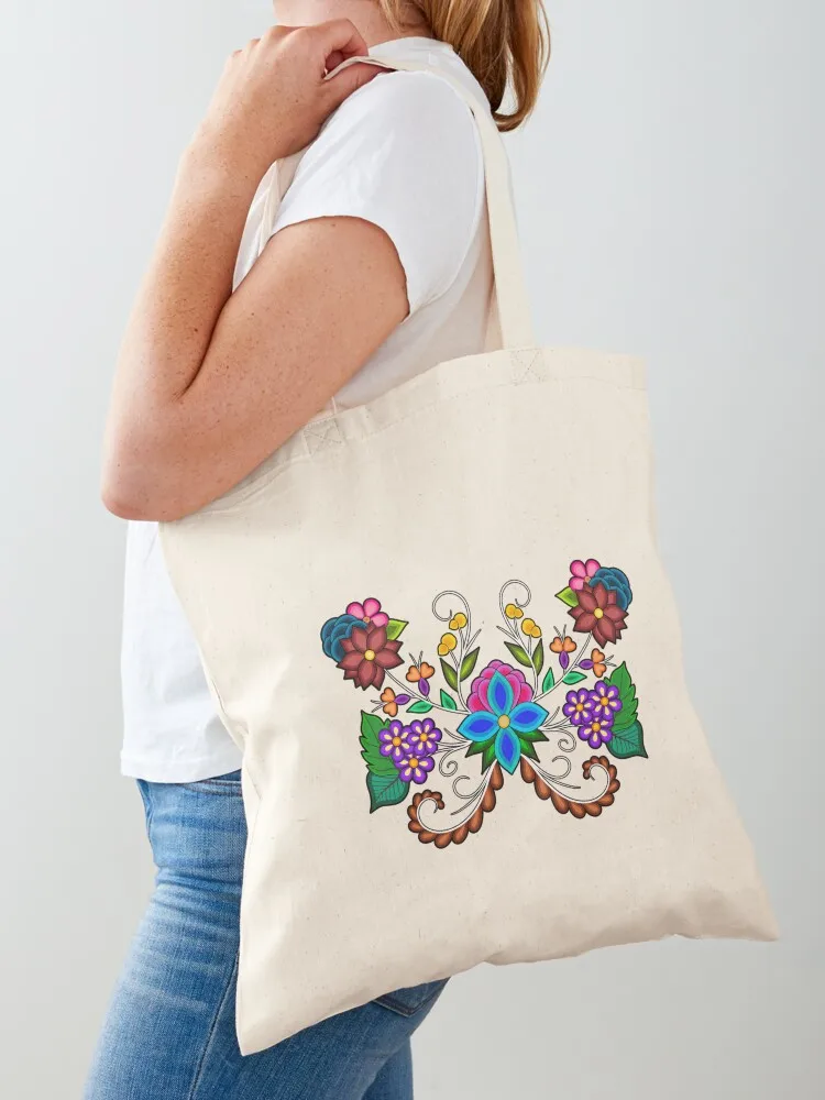 

Large Blue Ojibwe Floral Motif Tote Bag Canvas stote bag custom bags Women's bag Gift bags