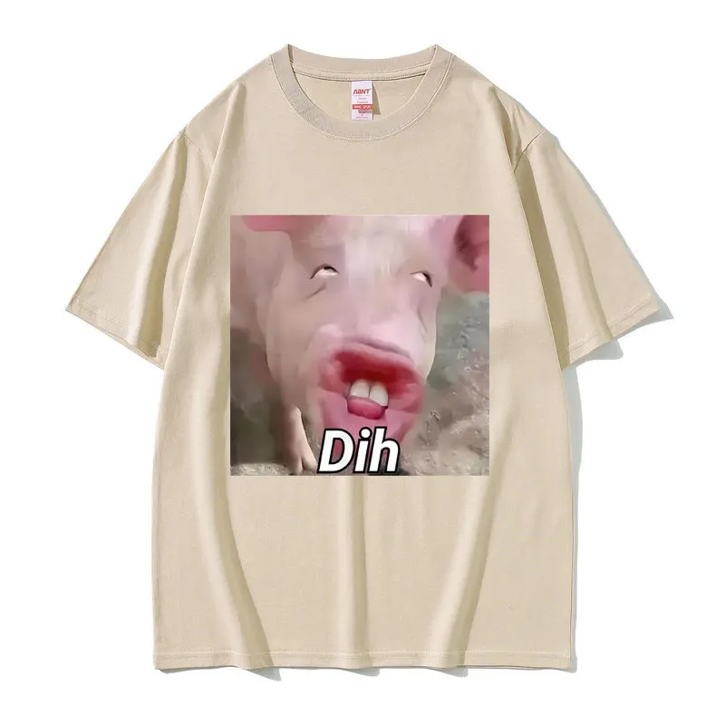 Dih Brainrot Gen Z Pig Funny Meme T Shirt Men Women Clothing Casual Humor T-shirts Men's Oversized Cotton Short Sleeve T Shirts