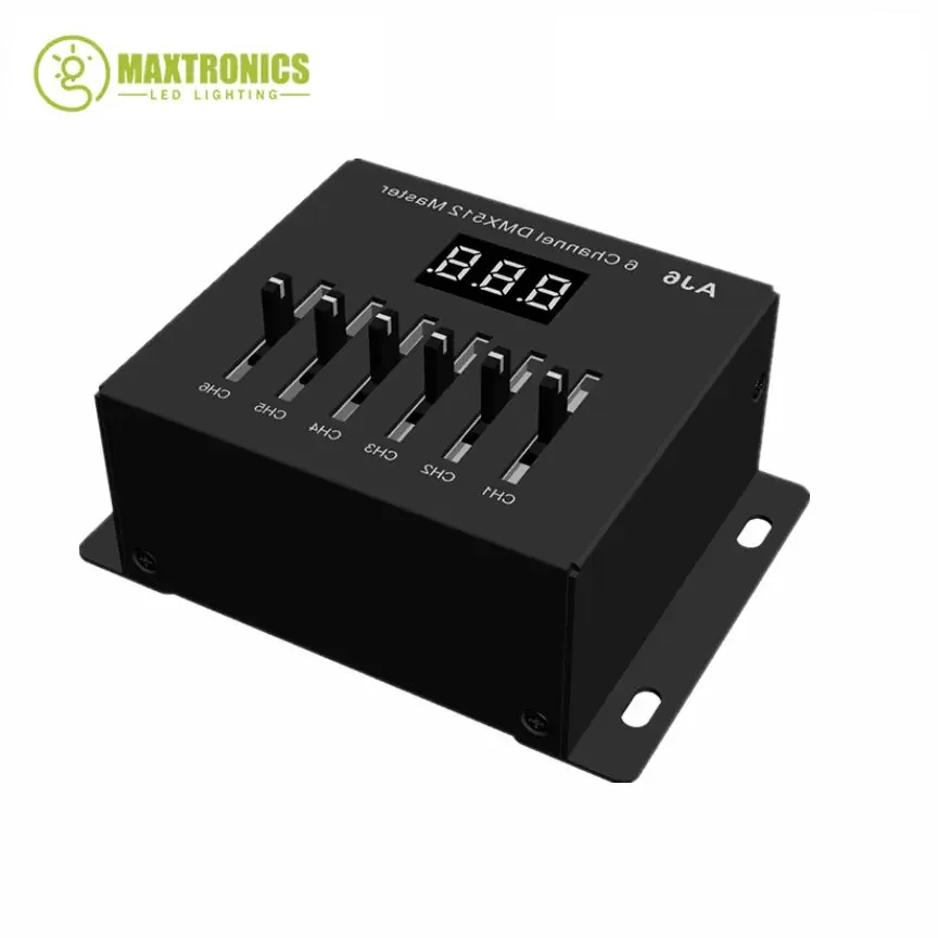 Imagem -02 - Dmx Deslizante Fader Console Mestre Canais Aj6 6ch x Bateria Aaa Controlador Dmx512 Fiação Dip-switch para Luzes Novo 5v 12v dc