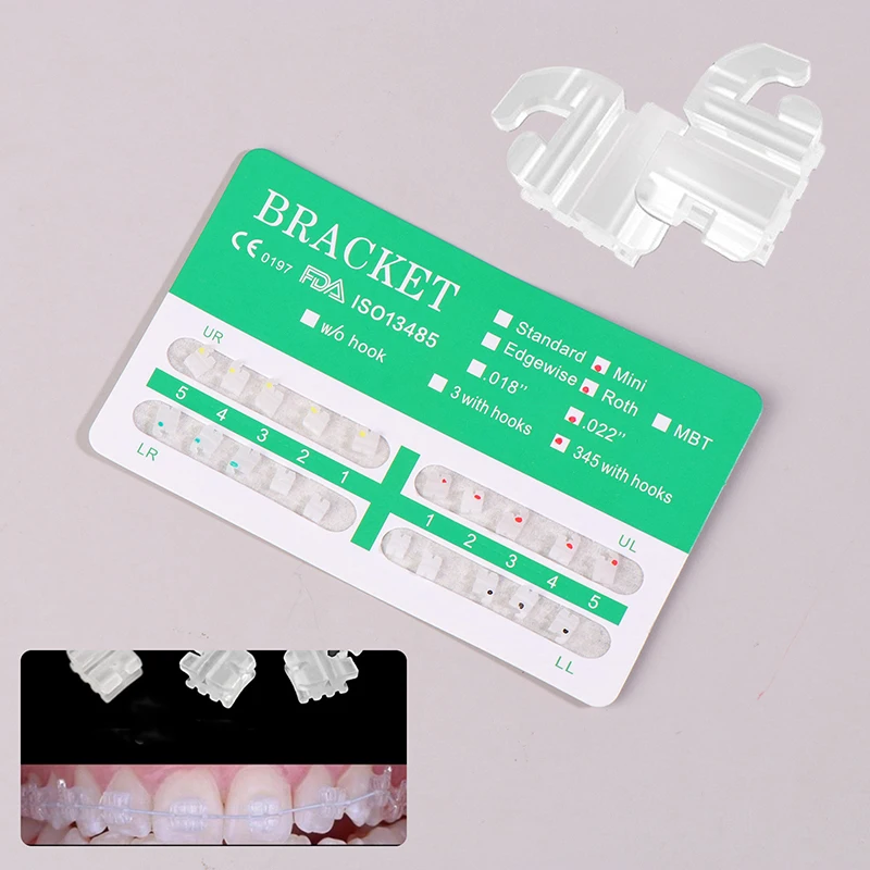 20pcs/Kit Clear Invisible Teeth Brace Dental Ceramic Brackets Orthodontic Braces Roth/MBT .022 345 Hooks Ortho Dentist Materials