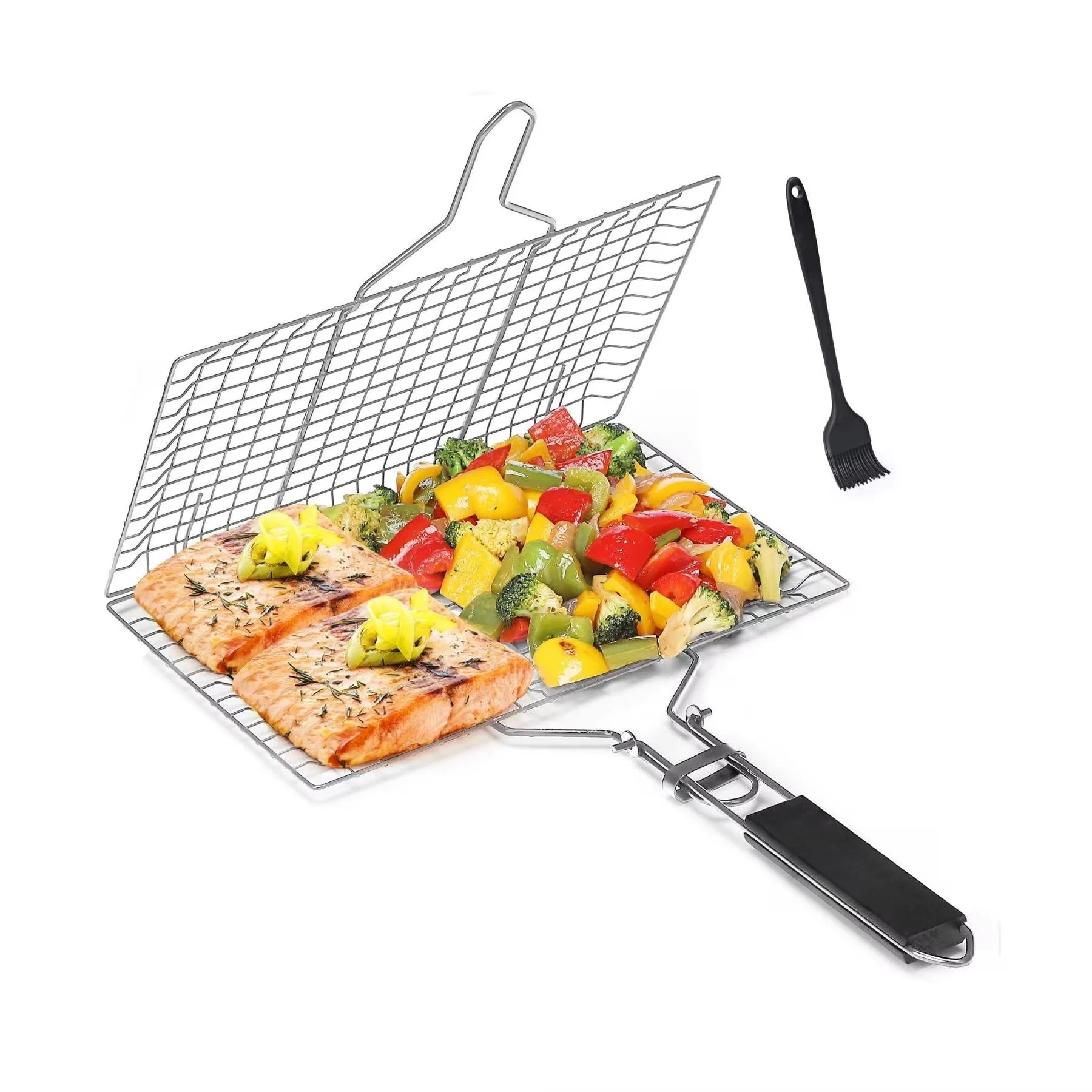 Stainless Steel BBQ Basket M Adjustable Outdoor BBQ Accessories for Grilling Fish and Vegetables