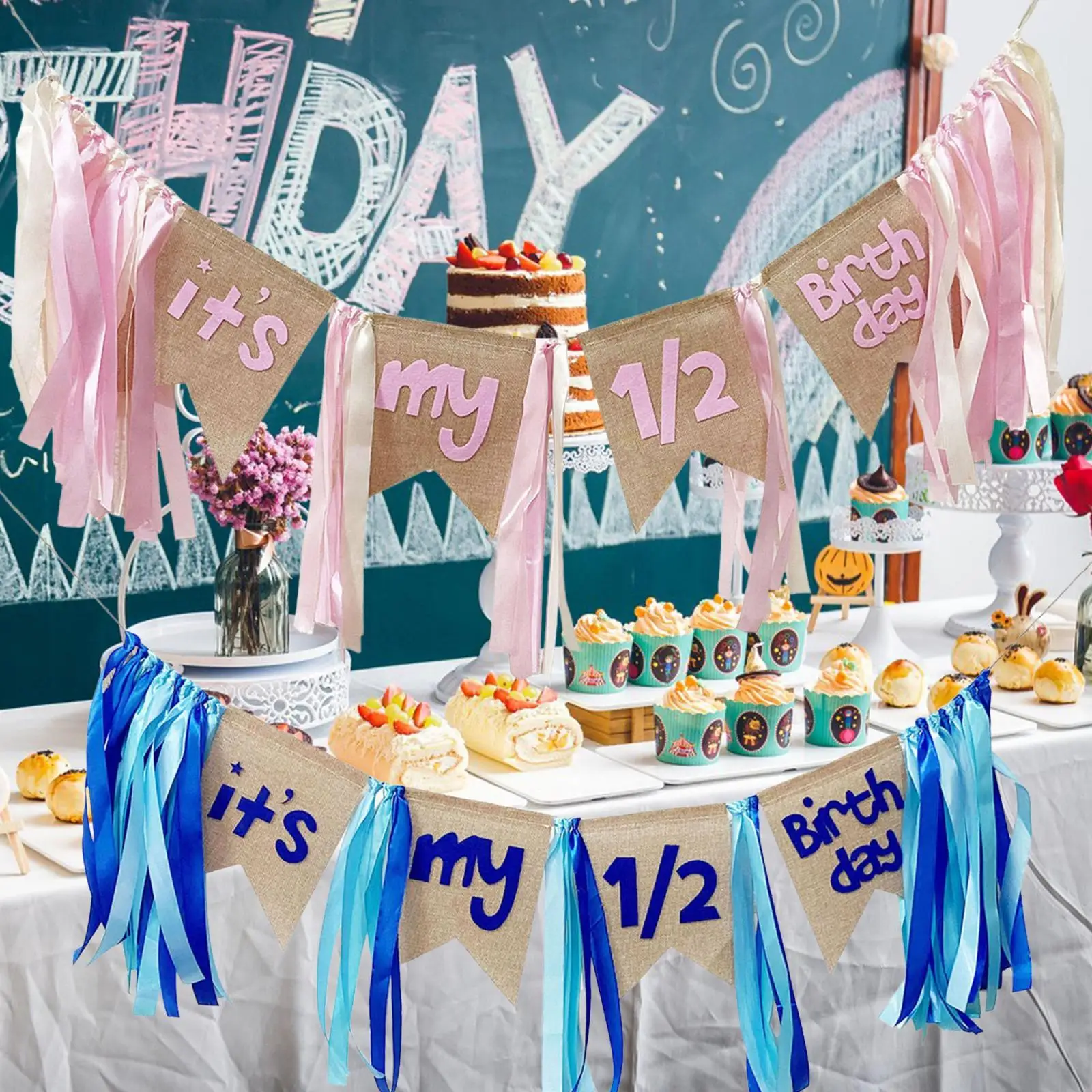 High Chair Banner Backdrop Garland Photo Prop Half Year Birthday Banner Birthday Decoration for Kids Room Decor Party